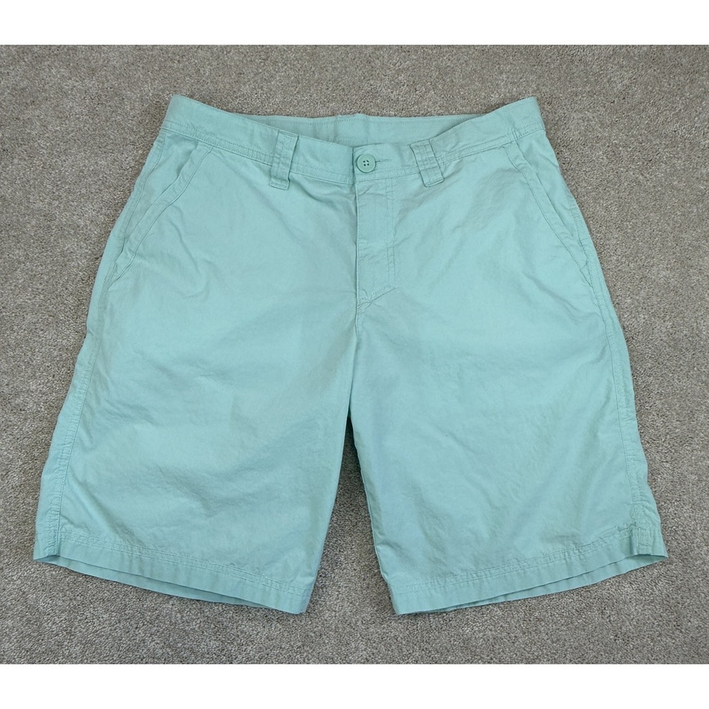 Columbia Chino Shorts Men's 32 Lightweight Aqua Green 10" Inseam Casual Preppy
